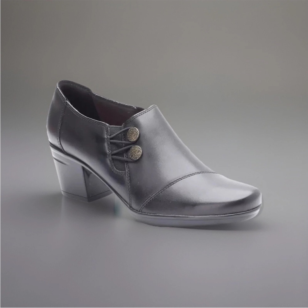 Clarks Women's Emslie Warren Leather Shooties Shoes Black Heel 8